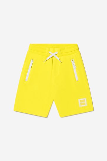 Boys Cotton French Terry Branded Shorts in Yellow