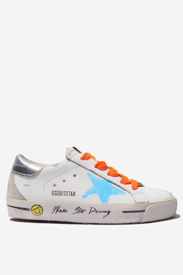 Kids Leather Star Print Super-Star Trainers in White