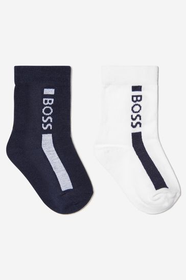 Baby Boys Cotton Jacquard Logo Socks 2 Pack
