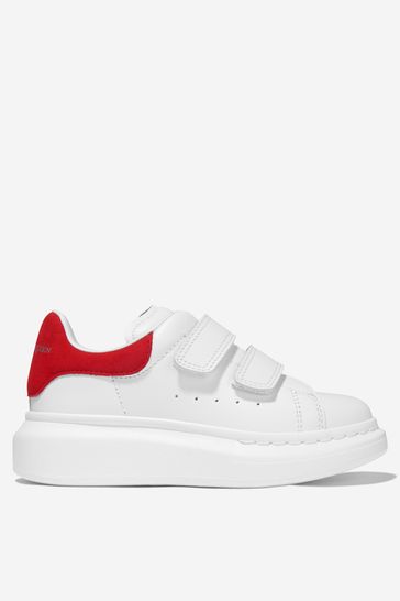 Unisex Leather Velcro Strap Trainers in White