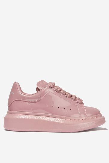 Girls Patent Leather Lace-Up Trainers in Pink