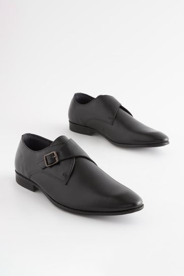 Black Leather Single Monk Strap Shoes