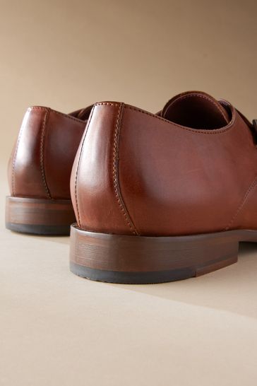 Tan Brown Signature Leather Single Monk Strap Shoes