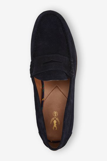 Navy Blue Suede Regular Fit Penny Loafers