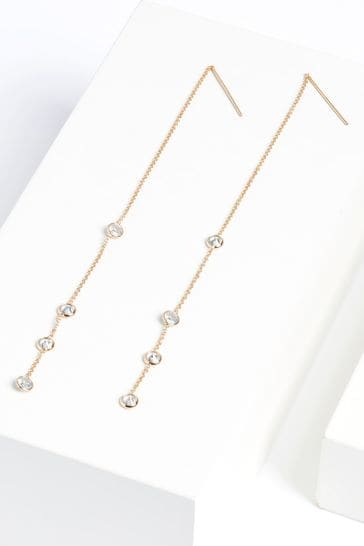 Gold Plated Sparkle Long Drop Earrings