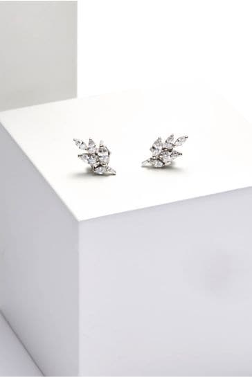 Sterling Silver Sparkle Leaf Stud Earrings