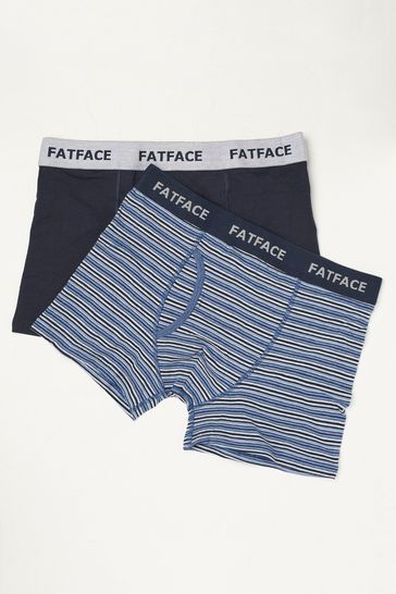 FatFace 2 Pack Padstow Stripe Blue Boxers