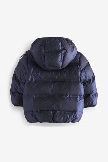 Shiny blue bubble coat online