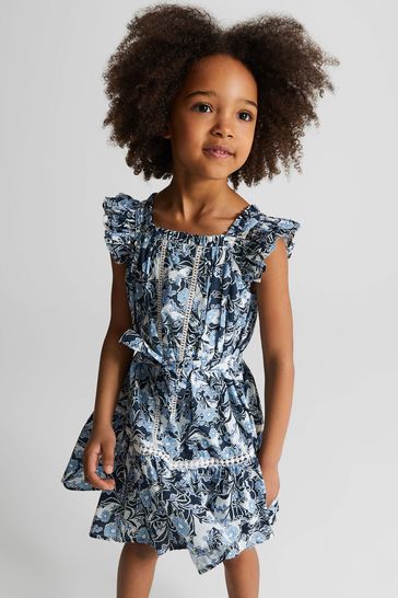 Buy Reiss Blue Print Malin Jr Printed Textured Mini Dress from Next Denmark