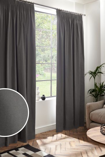 Dark Charcoal Grey Cotton Pencil Pleat Blackout/Thermal Curtains
