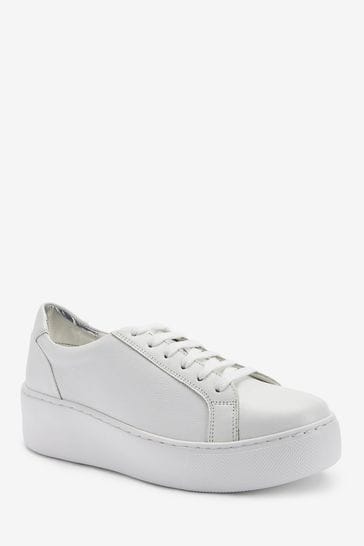 White leather top platform trainers