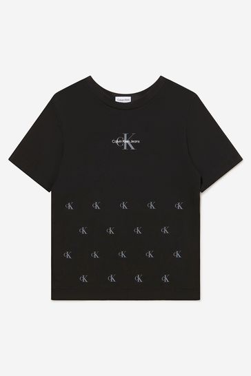 Boys Repeated Monogram T-Shirt in Black