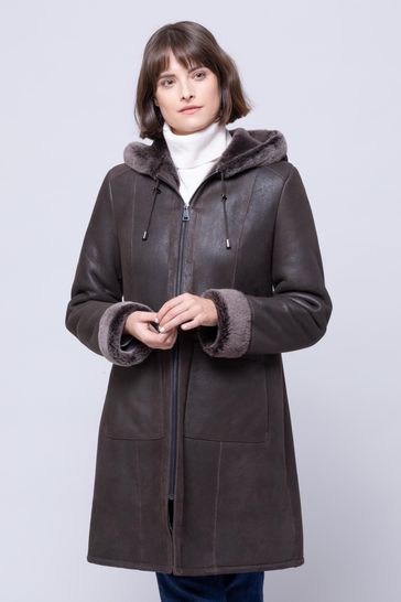 Buy Lakeland Leather Brown Plumpton Sheepskin Hooded Coat from
