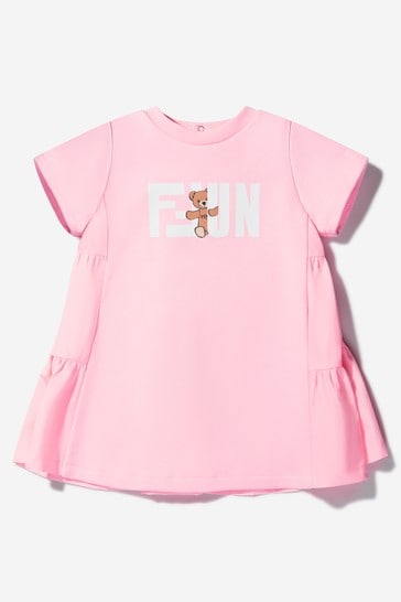 Baby Girls Cotton Fun Teddy Bear Dress in Pink
