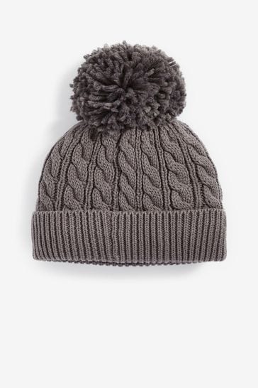 Charcoal Grey Knitted Baby Pom Hat (0mths-2yrs)