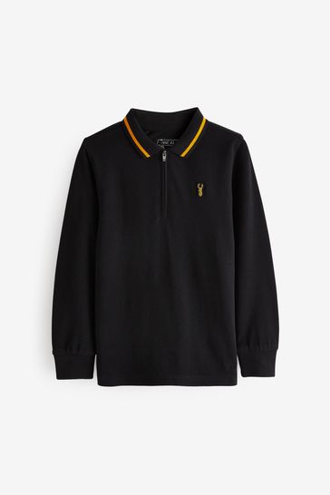Black/Gold Long Sleeve Polo Shirt (3-16yrs)