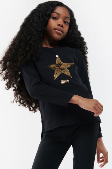 Barbour® International Girls Monaco Black Long Sleeve T-Shirt