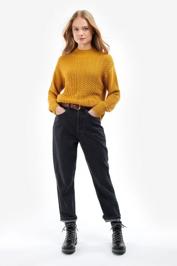Barbour Yellow Coastal Cable Design Fairburn Relaxed Fit Jumper