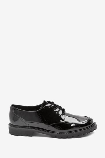 Black Patent Forever Comfort Cleated Chunky Lace Up Shoes