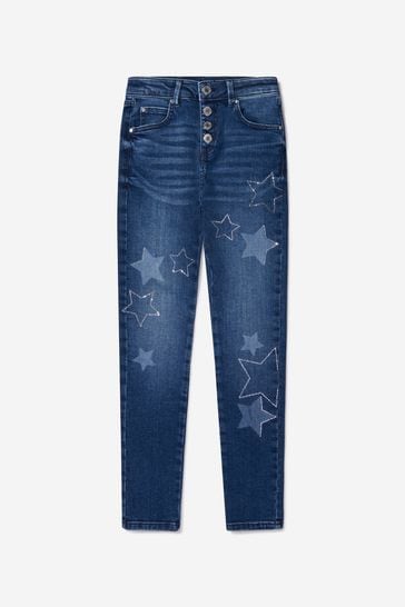 Girls Denim Diamanté Star Skinny Jeans in Blue