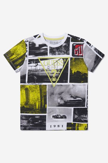 Boys Vintage Collage Print T-Shirt in White