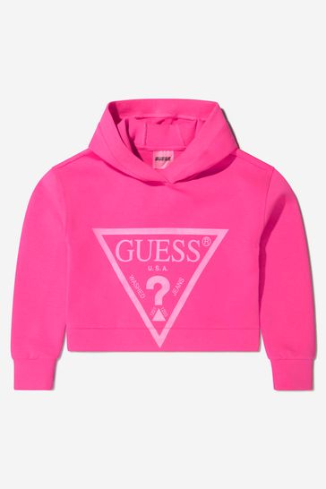 Girls Logo Print Cropped Hoodie in Pink