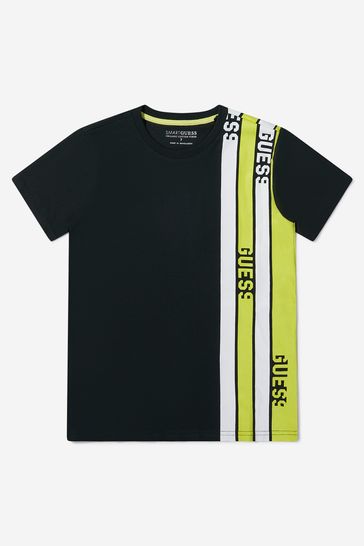 Boys Striped Logo Short Sleeve T-Shirt in Black