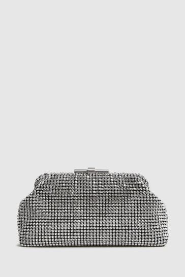 Reiss Silver Adaline Embellished Clutch Bag