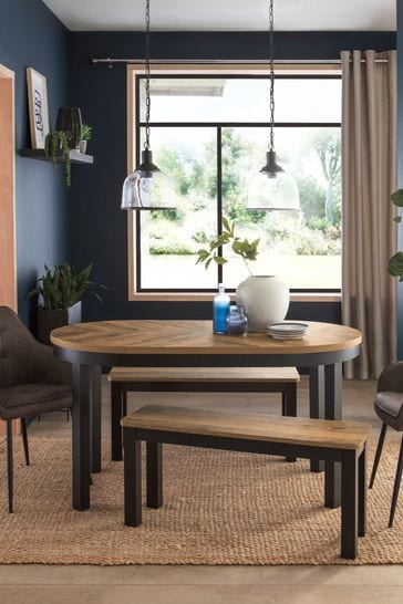 Dark Bronx Oak Effect 4 Seater Bench Dining Table and Bench Set