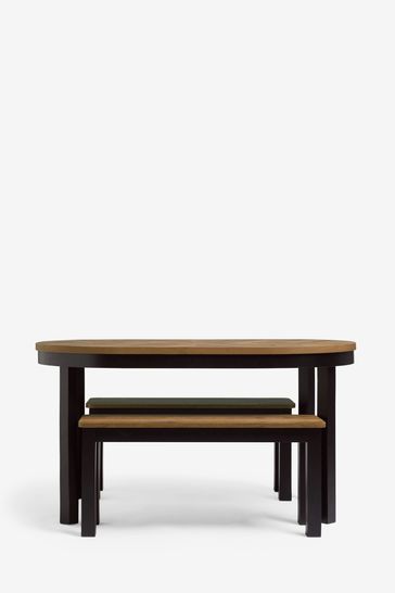Dark Bronx Oak Effect 4 Seater Bench Dining Table and Bench Set