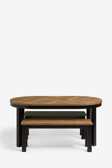 Dark Bronx Oak Effect 4 Seater Bench Dining Table and Bench Set