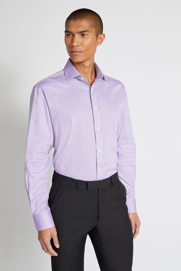 Moss Regular Fit Single Cuff Two Colour Lilac Dobby Shirt