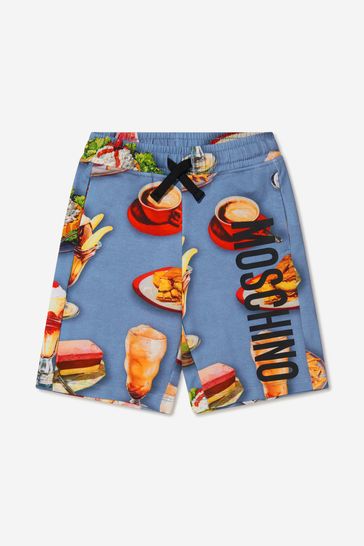 Boys Cotton Snack Print Shorts in Blue