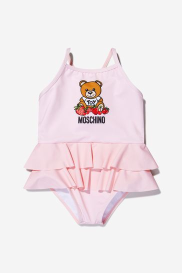 Baby Girls Teddy Toy Logo Swimsuit in Pink
