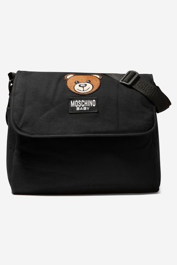Baby Unisex Cotton Teddy Bear Logo Changing Bag in Black