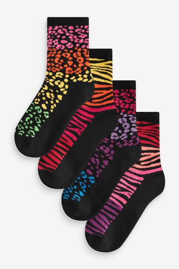 Rainbow Animal Cushion Sole Ankle Socks 4 Pack