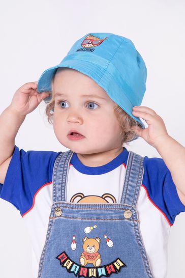 Baby Cotton Teddy Logo Hat in Blue