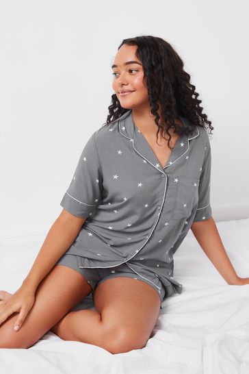 Grey Star Woven Button Through Pyjama Short Set