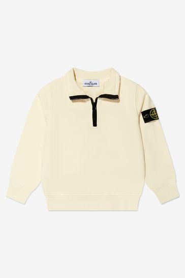 Boys Cotton Half Zip Sweatshirt in Cream