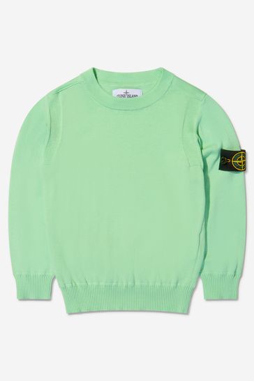 Boys Cotton Knitted Crew Neck Sweater in Green