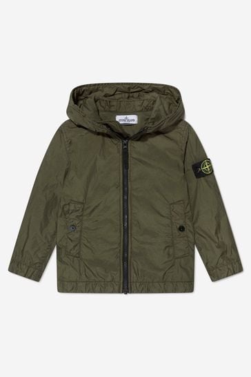 Boys Showerproof Hooded Zip-Up Jacket in Green