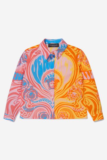 Girls Cotton Poplin Medusa Music Logo Shirt in Multicoloured