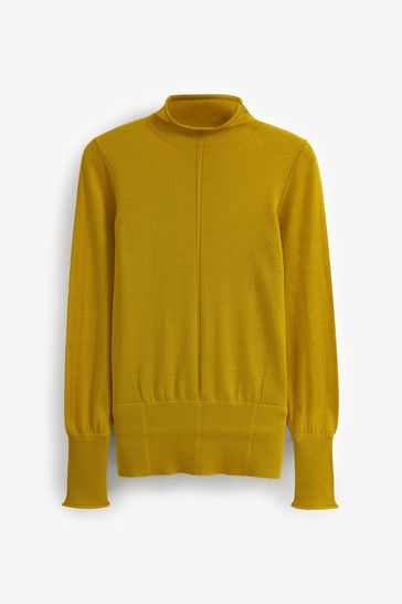 Buy Citrine Yellow Premium 100 Merino Wool Roll Neck Jumper from