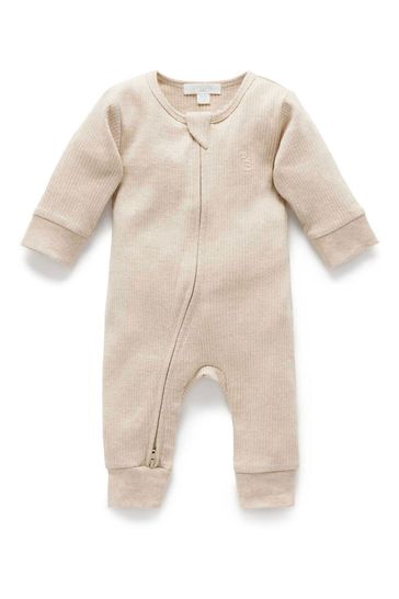 Purebaby Neutral Rib Zip Baby Footless Sleepsuit