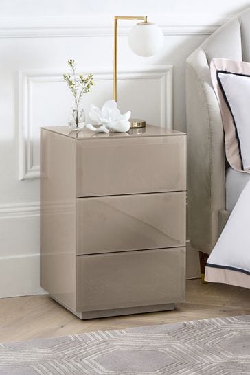 Dark Natural Sloane Glass Collection Luxe 3 Drawer Bedside Table