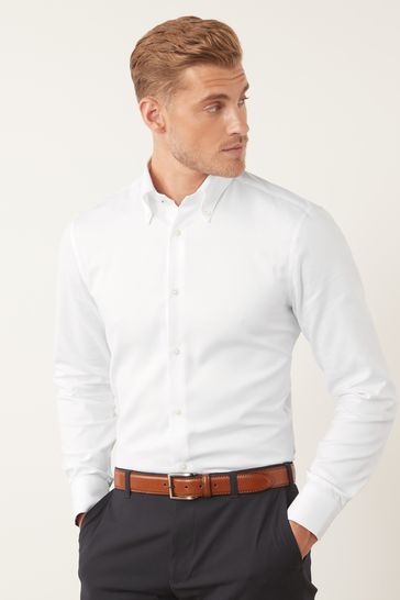 White Texture Regular Fit Single Cuff Signature Trimmed Shirt