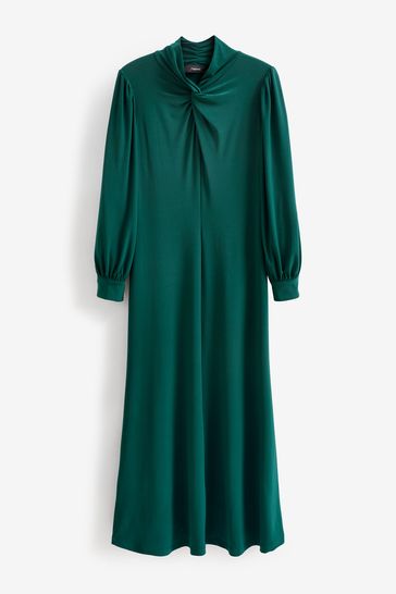Buy Green Knotted High Neck Long Sleeve Dress from Next Luxembourg