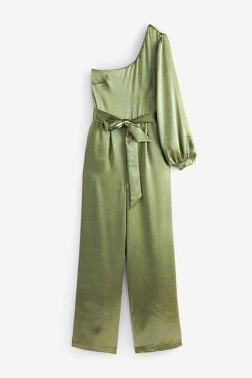 Buy Khaki Green Satin One Shoulder Jumpsuit from Next Luxembourg