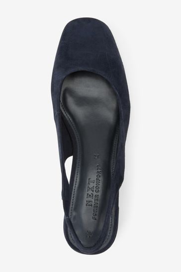 Navy Blue Forever Comfort Leather Slingback Low Block Heels