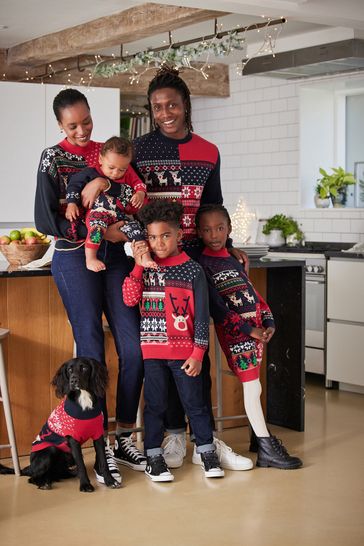 Buy Red Navy Blue Kids Matching Family Patchwork Christmas Jumper Dress 3 16yrs from Next Luxembourg